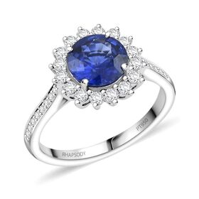 Rhapsody AAAA Blauer Ceylon-Saphir, Weißer Diamant Ring 950 Platin (Größe 18.00) ca. 2,50 ct