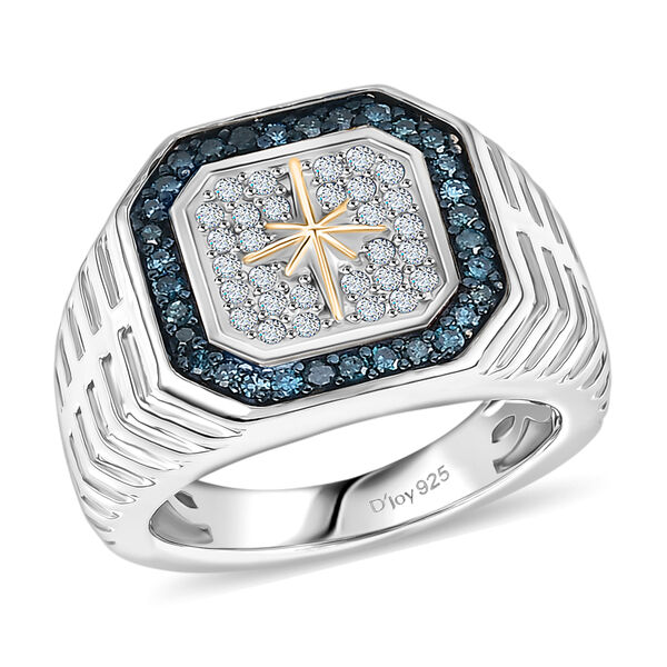 D'Joy blauer und wei&szlig;er Diamant zweifarbiger Herrenring - 0,47 ct. image number 4