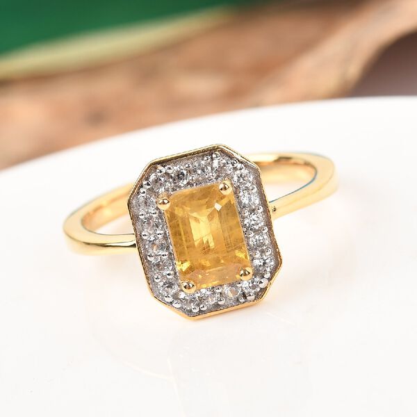 Gelber Saphir und Zirkon Halo Ring 925 Silber 585 vergoldet image number 2