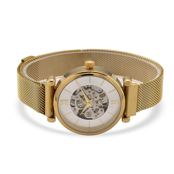 GENOA TIME V2 Automatik-Mechanische Uhr, wei&szlig;es Sonnenschliff-Zifferblatt, Wasserdicht, Goldfarben image number 4