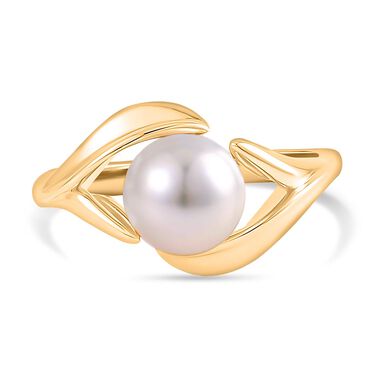 Weiße Süßwasser Perle Ring, 925 Silber Gelbgold Vermeil (Größe 17.00)