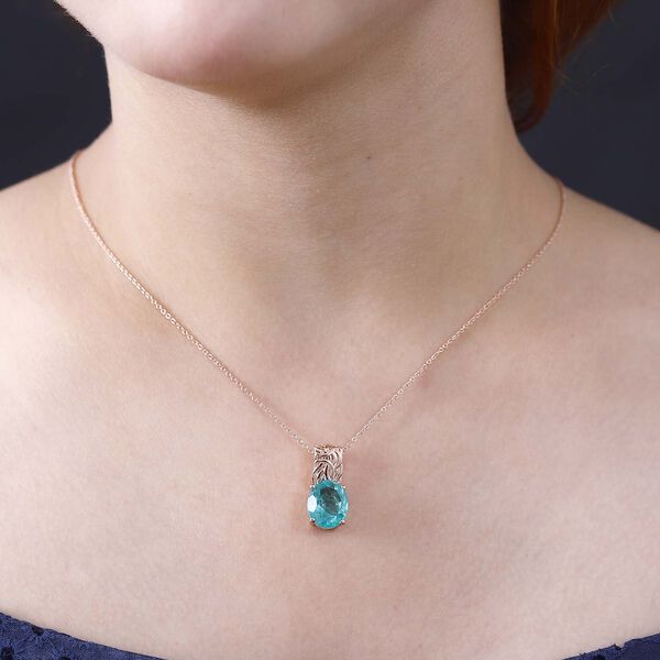 Smaragd-Quarz Triplette Anh&auml;nger mit Kette, 925 Silber 750 Ros&eacute;gold Vermeil ca. 5.25 ct image number 3