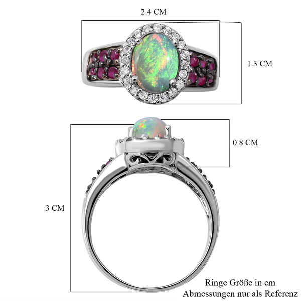 Nat&uuml;rlicher, &auml;thiopischer Welo Opal und afrikanischer Rubin-Ring, 925 Silber platiniert  ca. 1,97 ct image number 5