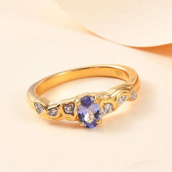 Tansanit, Weißer Zirkon Ring 925 Silber 750 Gelbgold Vermeil (Größe 21.00) ca. 0,48 ct image number 2