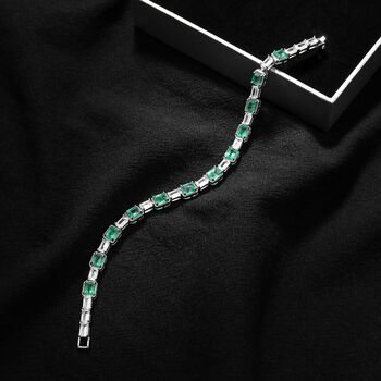 AAA Kagem sambisches Smaragd und Zirkon-Armband, 18.5 cm, 925 Silber rhodiniert ca. 11,20 ct