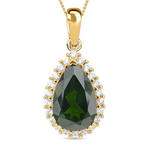 Natürlicher Chromdiopsid und weißer Zirkon-Anhänger mit Kette, 925 Silber Gelbgold Vermeil ca. 5.33 ct image number 0