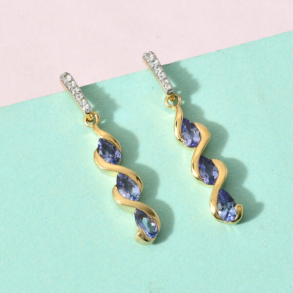Tansanit und Zirkon Ohrringe, 925 Silber vergoldet ca. 1.34 ct image number 2