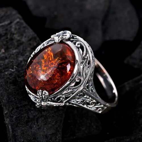 Royal Bali - Bernstein Ring, 925 Silber (Größe 18.00) ca. 3.50 ct image number 1