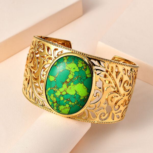 Gr&uuml;nes T&uuml;rkis Armreif ca. 19 cm Reines Messing vergoldet ca. 47,48 ct. image number 2