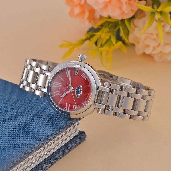 GENOA - Japanischem Uhrwerk und Rotem Sonnenschliff-Zifferblatt, Reiner Edelstahl, 20 cm image number 2