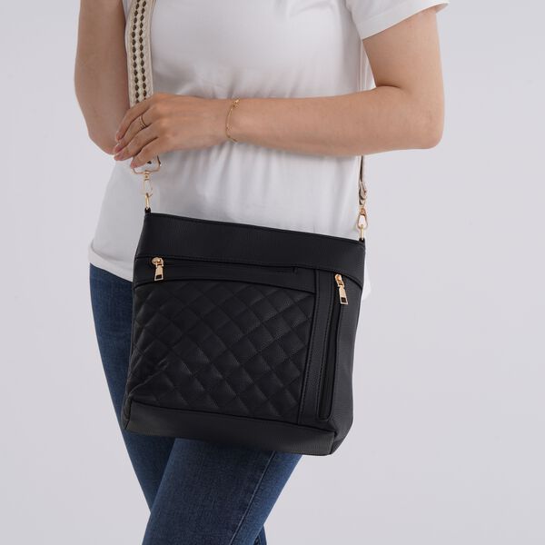 Crossbody-Tasche mit Steppmuster und Schultergurt, 3 Rei&szlig;verschlussf&auml;cher, 21x13x7,5cm, Schwarz image number 3