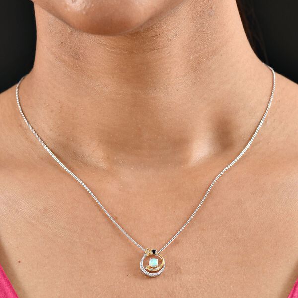 D'Joy AA äthiopischer Welo Opal, blauer Saphir und Zirkon zweifarbiger Anhänger mit 50cm Kette - 0,37 ct. image number 3