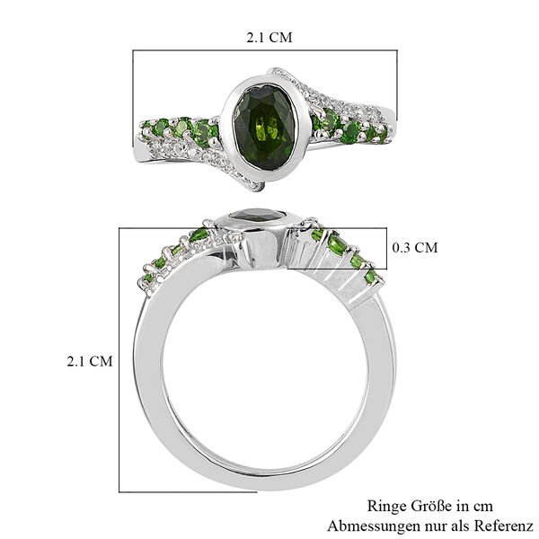Nat&uuml;rlicher Chromdiopsid und ZirkonRing 925 Silber platiniert  ca. 1,18 ct image number 7