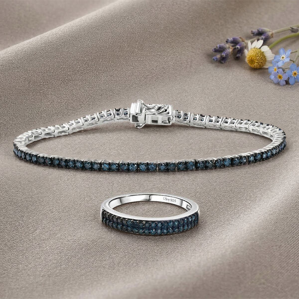 Blauer Diamant Ring und 19cm Armband image number 2