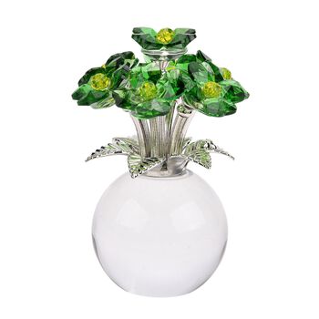 Kristallglas-Blume mit silberfarbenem Metallstiel, dekorativ geschliffen, 1x8 cm, Transparent Gr&uuml;n