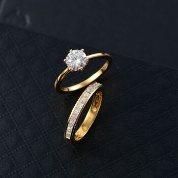 2er Set - D'joy Moissanit Ring, 925 Silber 750 Gelbgold Vermeil (Gr&ouml;&szlig;e 18.00), ca. 1.55 ct
