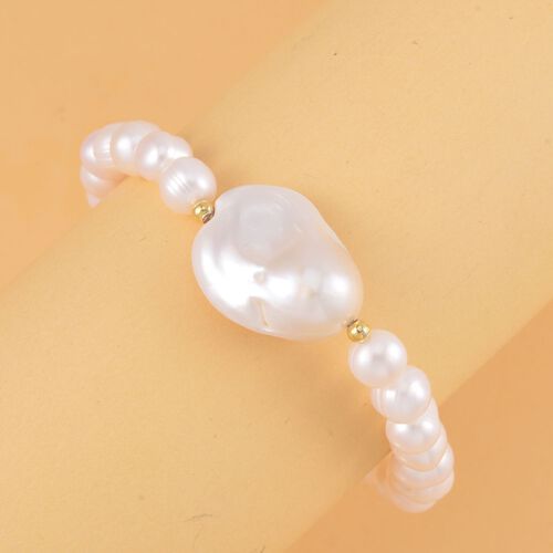 Flexibles, weißes Barockperle- und weißes Süßwasserperle-Armband - 91 ct. image number 1