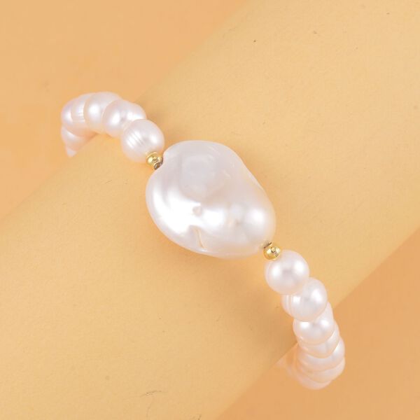 Flexibles, weißes Barockperle- und weißes Süßwasserperle-Armband - 91 ct. image number 1