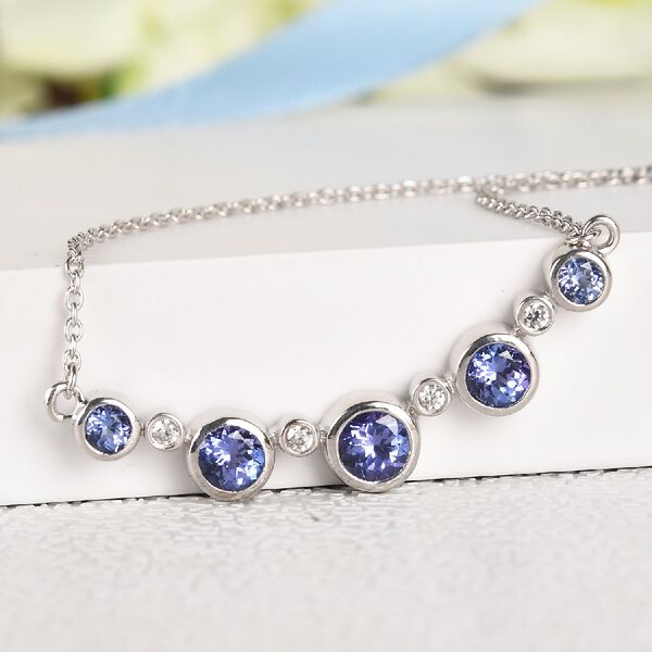 Tansanit und Zirkon Halskette 45 cm 925 Silber platiniert ca. 2,15 ct image number 2