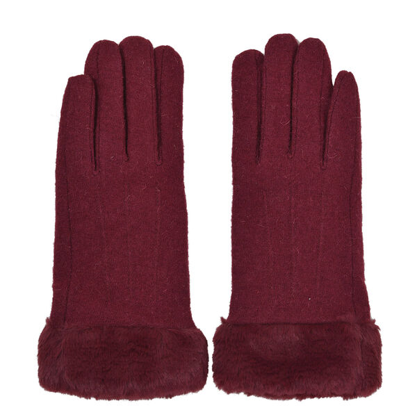 LA MAREY - Kaschmirwolle Handschuhe mit Kunstfell Bord&uuml;re, Burgunderrot image number 3