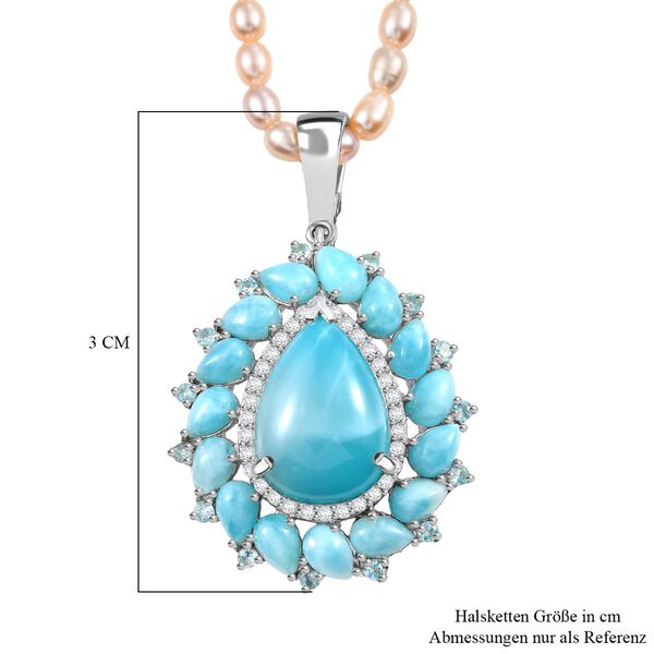 D'Joy Larimar, Süßwasser Perle, Neon Apatit und Zirkon Anhänger mit 45cm Kette - 64,93  ct. image number 8
