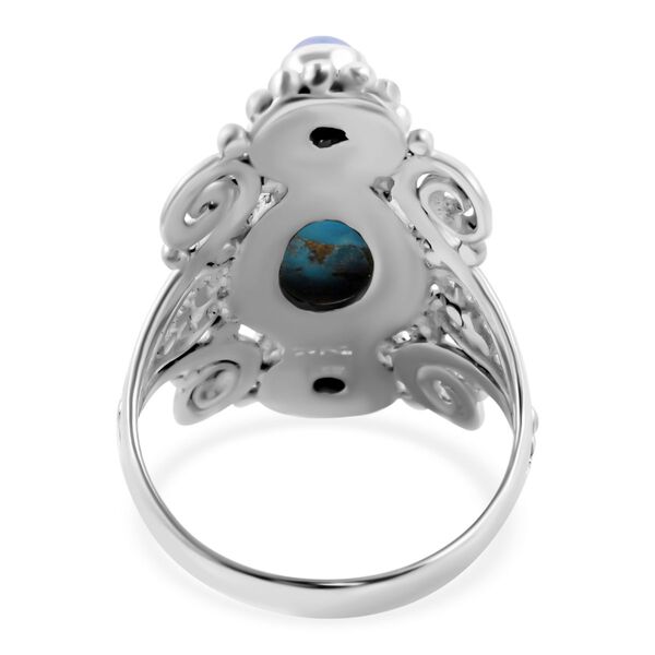 Sajen Silver - Blauer Mojave T&uuml;rkis und Regenbogen Mondstein-Ring - 5,72 ct. image number 4