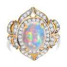 Natürlicher, äthiopischer Welo Opal, weißer Zirkon Ring, 925 Silber Gelbgold Vermeil (Größe 21.00) ca. 4.61 ct