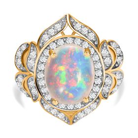 Natürlicher, äthiopischer Welo Opal und Zirkon-Ring - 4,61 ct.