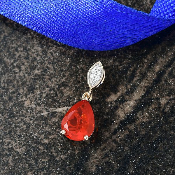 AAAA Blaze Feueropal, Weißer Diamant Anhänger 585 Gold ca. 1,20 ct. image number 1