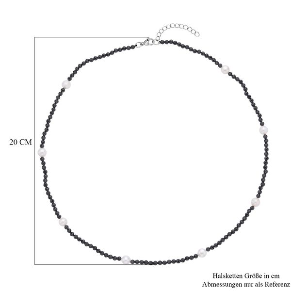 Weiße Süßwasser Perle und schwarze Spinell-Halskette, 60 cm - 63 ct. image number 5