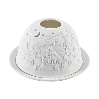 Weihnachts-Windlicht, unglasiertes, wei&szlig;es Porzellan mit LED, 10 cm, wei&szlig;e Weihnachten