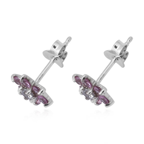 Rosa Saphir und Zirkon Ohrstecker 925 Silber platiniert ca. 0,91 ct image number 3