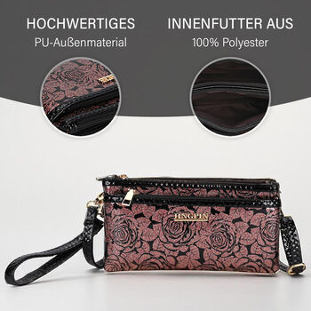 Stylische Sling Crossbody Tasche mit Rosenmuster, Ros&eacute;gold