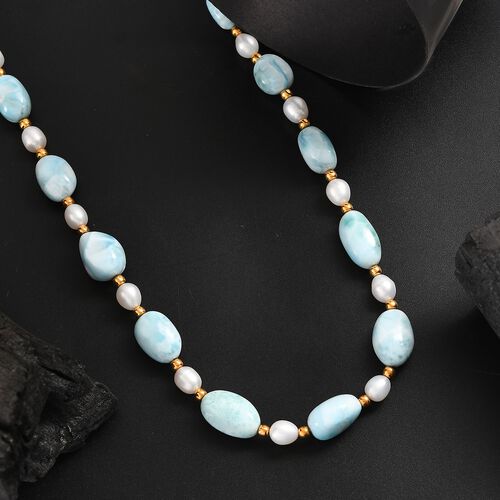AA Larimar und Süßwasser Perle Halskette, 45 cm image number 1