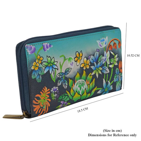 SUKRITI – handbemalte Echtleder Brieftasche, Blumenmuster blau image number 6