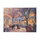 Winterlandschaftsleinwand mit 10 LED- und 30 Glasfaserlichtern, 3XAA, 30 x 40 cm, Pferdekutsche