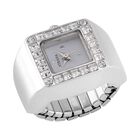 STRADA - Ringuhr mit Weißer Kristall, Japanischem Uhrwerk, 7.5 cm, Reiner Edelstahl, silberfarben