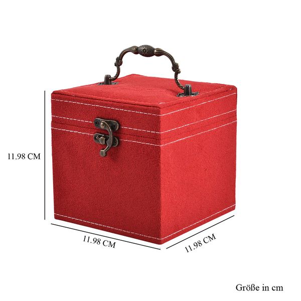 Schmuckk&auml;stchen aus Samt mit Spiegel, Schloss und Griff, 3 Ebenen, Rot image number 7
