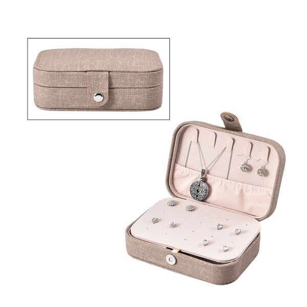 Schmuck Organizer aus naturfreundlichem Kunstleder mit Knopfverschluss, 16x11,5x5,5cm, Creme image number 0