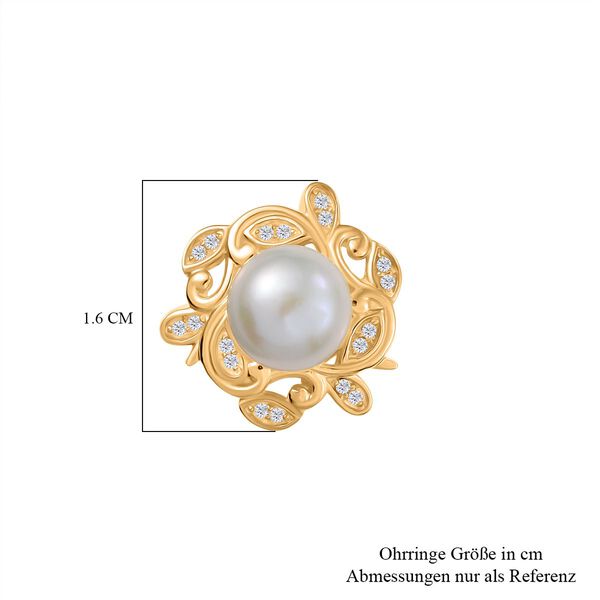 Süßwasser Perle (7-7.5 mm), Weißer Zirkon Ohrringe, Messing image number 5