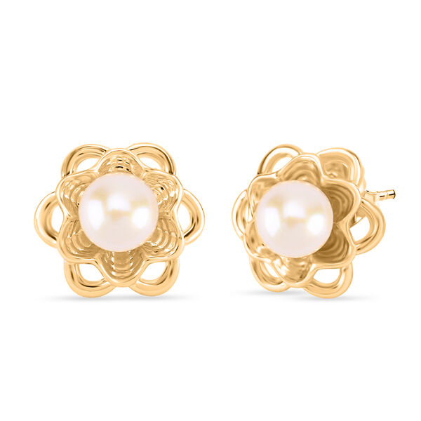 Wei&szlig;e S&uuml;&szlig;wasser Perle Ohrringe Nickelfreies Messing, Goldfarben