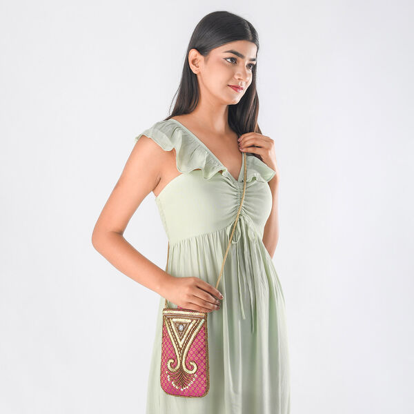 Handgefertigte Brokat Handtasche, Rot image number 2