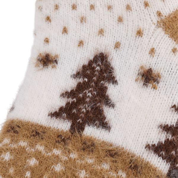 Kuschelige Sherpa-Socken mit Weihnachtsbaum-Motiv, Sandbeige image number 1