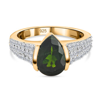 Nat&uuml;rlicher Chromdiopsid und Zirkon Ring 925 Silber vergoldet (Gr&ouml;&szlig;e 16.00) ca. 2,58 ct