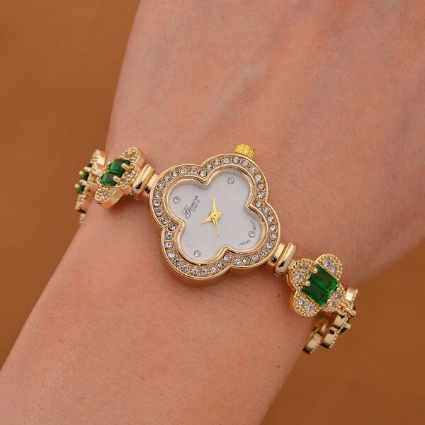 Gr&uuml;ner Zirkonia, Wei&szlig;er Kristall Uhren Std Gelb image number 2