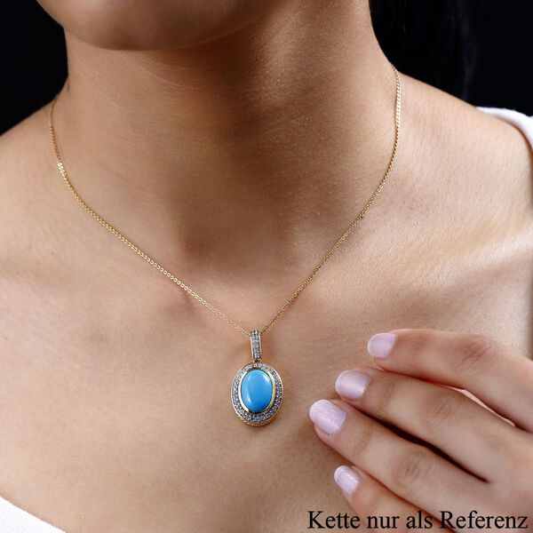 AA Sleeping Beauty Türkis, Weißer Zirkon Anhänger 925 Silber Gelbgold Vermeil ca. 5,80 ct. image number 3