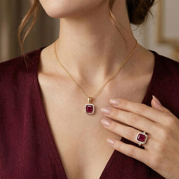 D'Joy afrikanischer Rubin, Topas und Zirkon Ring und Anh&auml;nger mit 50cm Kette