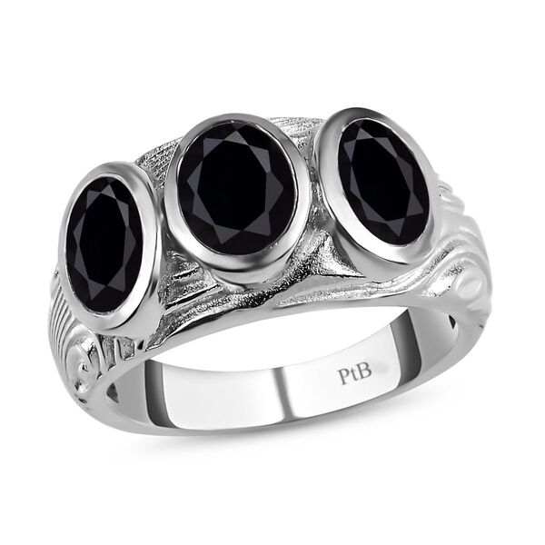 Schwarzer Spinell Ring, Messing platiniert, ca. 3,00 ct image number 4