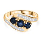 Blauer Saphir Ring 925 Silber 750 Gelbgold Vermeil (Größe 17.00) ca. 2,31 ct