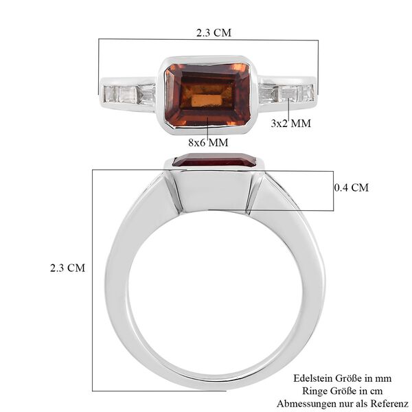 Hessonit Granat und Zirkon Solit&auml;r Ring 925 Silber Platin-&Uuml;berzug image number 7